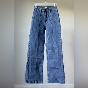 Vibrant Wide-Leg Blue Denim Jeans, size 24